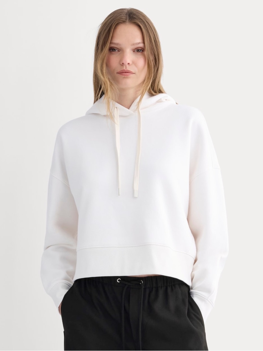 Everlane Bone Cropped Luxe Fleece Hoodie Organic Cotton XS NWT